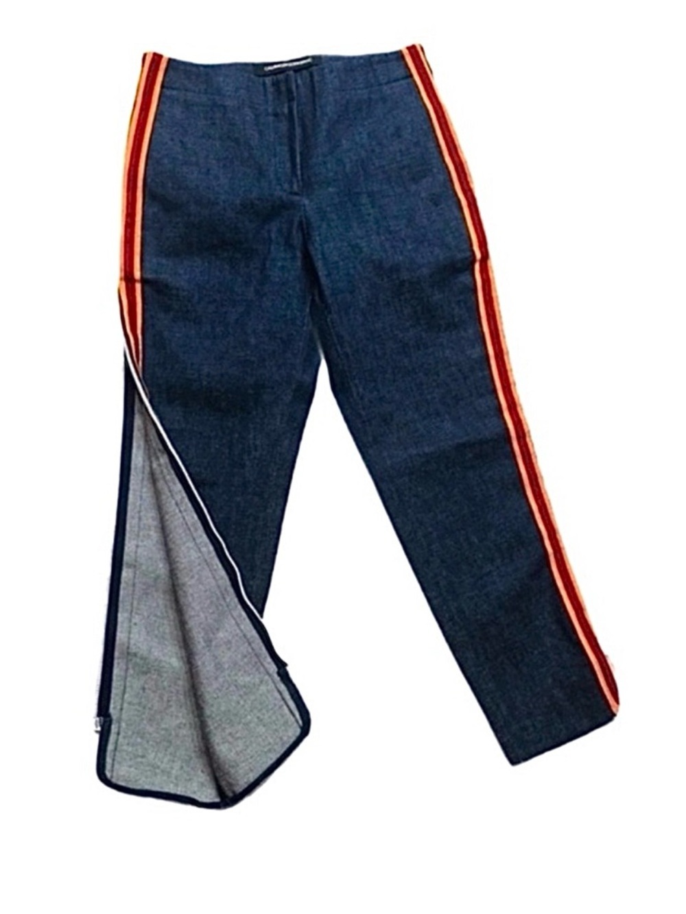 CALVINKLEIN205W39NYC ~ CK Blue Jeans w/Orange Stripes and Bold White Side Zipper